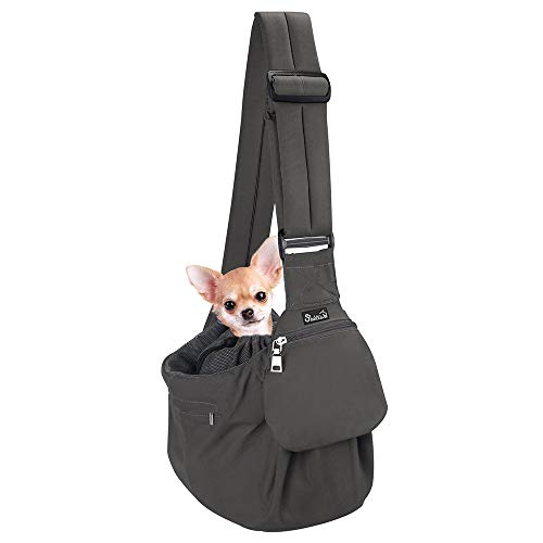 SlowTon Dog Carrier Sling - Hard Bottom Support Dog Carriers for Small Dogs with Adjustable Padded Shoudler Strap, Dog Purse for Puppy Cat Pet with Drawstring Opening Storage Zipper Pockets (Grey)