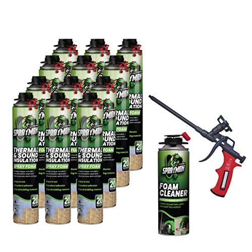 Sprayman Spray Foam Insulation Kit, Closed Cell Spray Foam Spray | 12 Cans, 240 Board Feet, Can, Gun and Cleaner Included