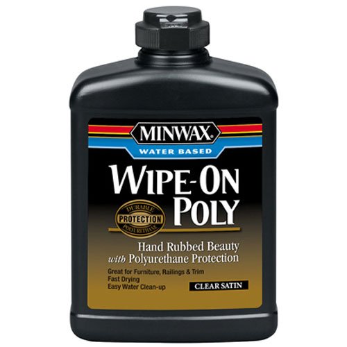 Minwax 409170000 Wipe-On Poly Water-Based Polyurethane Finish, Satin, Clear, 1 Pint