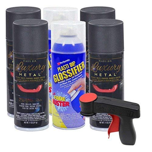 Plasti Dip Rim Kit: 4 Aerosol Cans Luxury Black Sapphire, 2 Aerosol Cans Glossifier, 1 Cangun