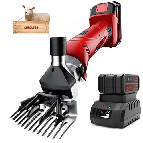 Dragro Cordless Electric Professional Sheep Shears, Sheep Clippers with 2 PCS Rechargeable Lithium Battery, 6 Speeds Heavy Duty Animal Grooming Clippers for Sheep Alpacas Goats