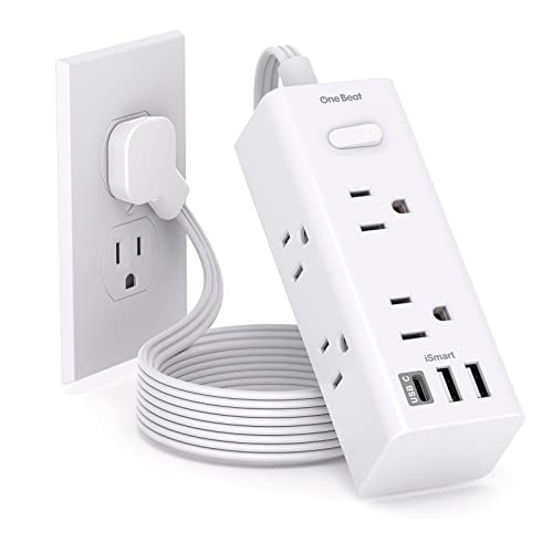 Flat Extension Cord, Ultra Flat Plug Power Strip with 6 Outlets 3 USB Ports (1 USB C), Power Strip with No Surge Protection, Wall Mount Outlet Extender for Office Dorm Room, Cruise Travel Essentials