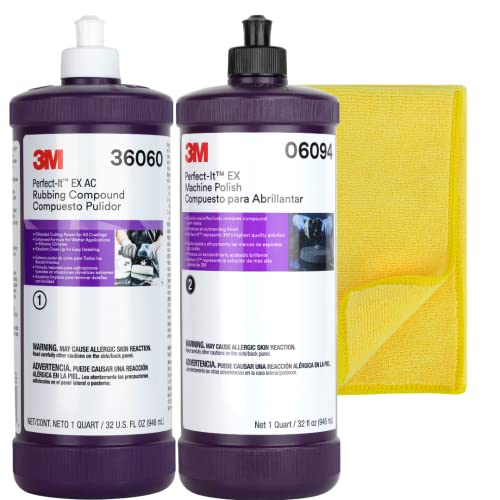 3M Perfect It Buffing and Polishing Kit | 36060 06094 3M Rubbing Compound and Machine Polish (Quart) | Buffing Compound, Car Polishing Kit | Bundled with Kangaroobands Microfiber Cloth