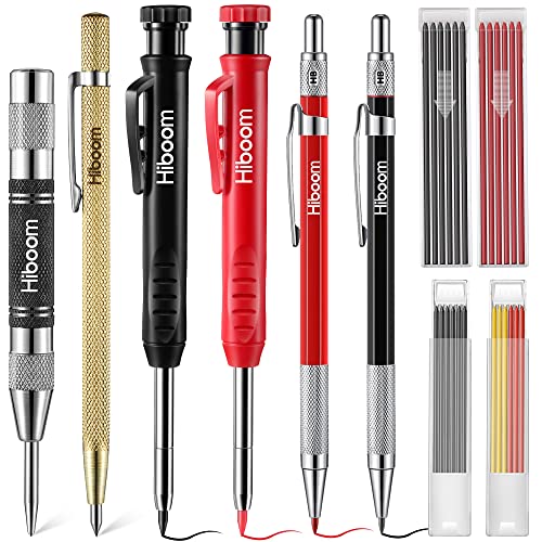 10 Packs Carpenter Scriber Marking Set, 6 Colorful Solid Carpenter Pencils with Sharpener and 36 Refills, Automatic Center Punch, Carbide Scribe Tool Kit for Construction Woodworking