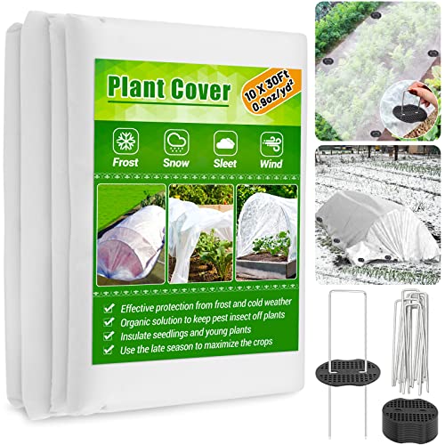 Conmacro Plant Covers Freeze Protection, 10 ft x 30 ft 0.9oz Floating Row Cover Garden Fabric for Vegetables Raised beds, Outdoor Frost Cloth Frost Protection Plant Blankets for Winter Sun Pest