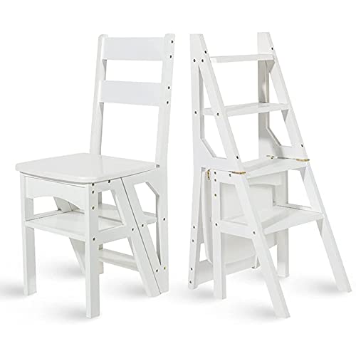 YangGYLLeiHongYuan Folding Stools,Step Stools,Step Ladders Step Chair,Convertible Folding Library Ladder Chair,Shelf,4-Step Climb Step,Folding Ladder Chair,Display Stand and Flower Stand, White