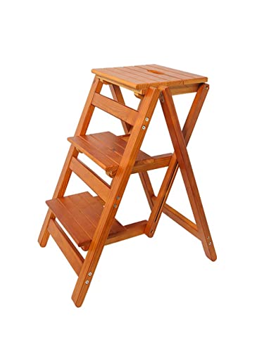 3 Step Stool Home Wooden Folding Ladder Chair Thickened Library Stair Chair Portable Light Garden Tool Ladder Maximum Load 150KG