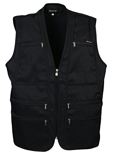 Beat the World Men's workwear vest jacket Multi-pocketed Gilet Safari Waistcoat 9 Pockets Size Small to Xl (XL, Black)