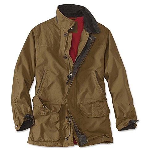 Orvis Heritage Field Coat for Men - Classic Waxed Mens Field Jacket with Pockets, Zip Front, Button-Closed Storm Flap, Tobacco - Large