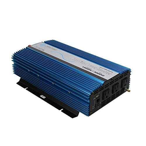 AIMS Power PWRI150024S Pure Sine Power Inverter, 1500W Continuous Power, 3000W Surge Peak Power, 24V DC Input, Pure Sine Wave, USB Port, Triple AC Receptacles, On/off Switch