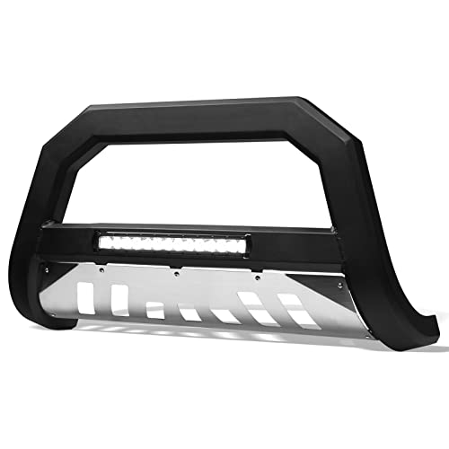 Matte Black AVT Style Aluminum LED Light Bull Bar Brush Push Front Bumper Grill Grille Guard With Stainless Skid Plate For Toyota Tacoma 16-22