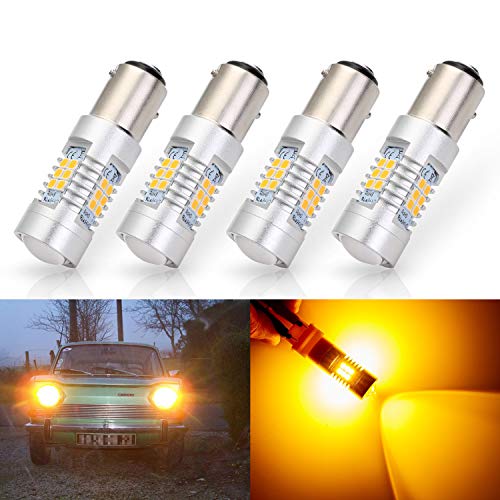 Antline Extremely Bright 1157 1157NA 2057 2357 7528 2357A BAY15D 21-SMD 2835 Chipsets 1260 Lumens LED Bulb Replacement Amber Yellow for Car Turn Signal Blinker Side Marker Lights Bulbs (Pack of 4)