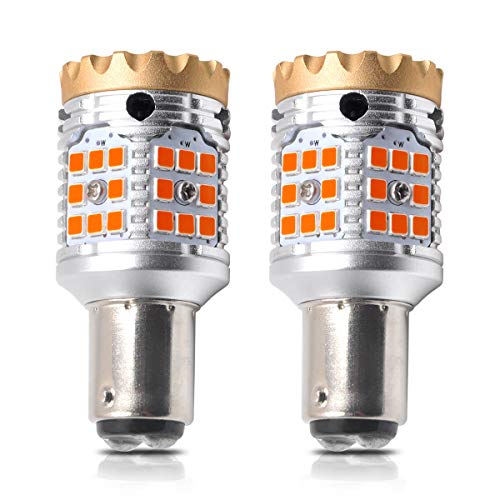 LASFIT 1157 LED Bulb 2357 2357NA CANBUS Built in Resistor Error Free Anti Hyper Flash LED Turn Signal Light Blinker Bulb Amber Only, Plug & Play (Pack of 2)