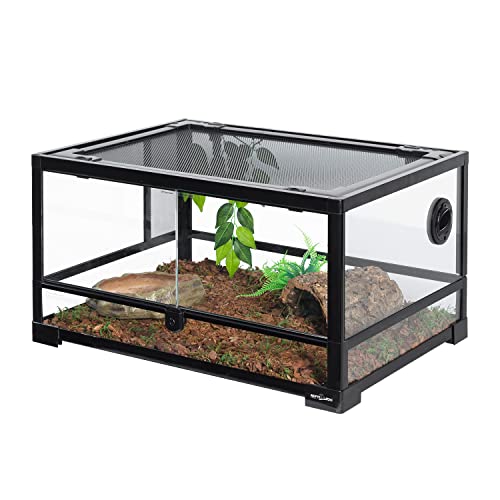 REPTI ZOO Full Glass 20 Gallon Reptile Tank, Front Opening Reptile Terrarium 24" x 18"x 12", Double Hinged Opening Doors & Top Screen Ventilation Escape Proof Lid