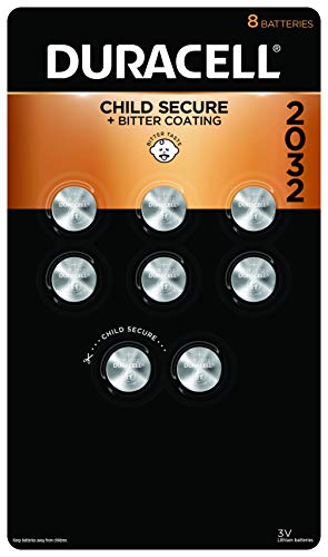 Duracell CR2032 3V Lithium Battery, Child Safety Features, 8 Count Pack, Lithium Coin Battery for Key Fob, Car Remote, Glucose Monitor, CR Lithium 3 Volt Cell (Old Packaging)