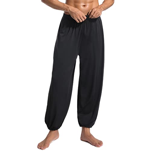 FYOURH Black Mens Loose Yoga Pants - Super Soft Mens Lounge Pants - kung fu Pants