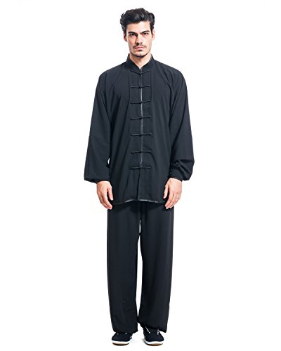 ICNBUYS Men's Kung Fu Tai Chi Uniform Cotton Silk XL Black