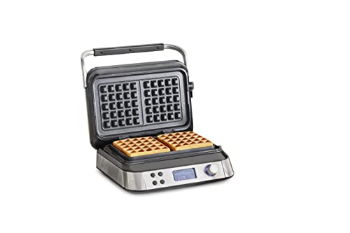 GreenPan Stainless Steel 2-Slice Belgian Waffle Maker Iron, Healthy Ceramic Nonstick Plates, Adjustable settings and Presets, Easy-to-use LED Display