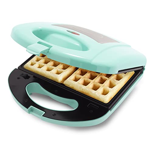 GreenLife Electric Waffle Sandwich Maker, Toaster, Panini Press with Healthy Ceramic Nonstick Plates, Perfect for Tuna Melts, Crispy Rice, Grilled Cheese, LED Indicator Light, PFAS-Free, Turquoise