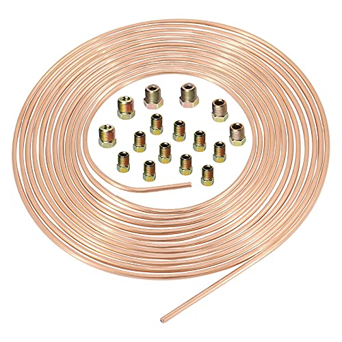 25 Ft. 3/16 OD Copper Nickel Brake Line, Rustproof Brake Line Tubing Coil and Fitting Kit, 3/16" x 25 Ft (Includes 16 Fittings)