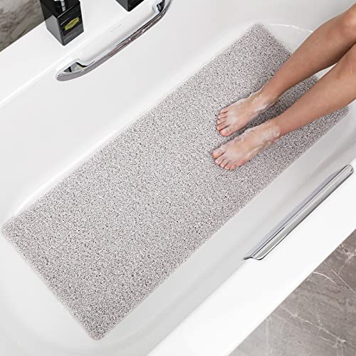 Rzoysia Non Slip Tub Mat for Textured Surface, Loofah Shower Mat Without Suction Cups, 16"x39.3" Bathtub Mat with Drain, 3/5 Inch Thick Soft Bathroom Mats, Quick Drying