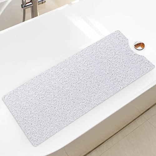 Bathtub Mat Non Slip Shower Mat Soft PVC Loofah Bath Tub Mats with Drain for Bathroom Tub 40 x 16 Inch (White)