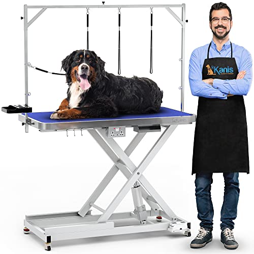 KANIS 49" Professional Electric Dog Grooming Table - Heavy Duty, Height Adjustable Pet Grooming Table w/Leveling Wheels, Dog Grooming Arm, Anti Slip Tabletop & Tool Organizer/Dog Grooming Station