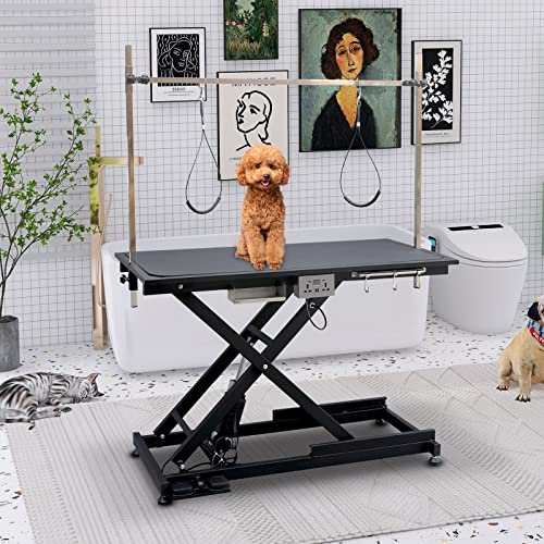 MUPABUY Pet Dog Grooming Table 49.6 Adjustable Professional Trimming Table with Arms,Noose for Large Cat Shower Table, Maximum Capacity Up to 300LBS, Black