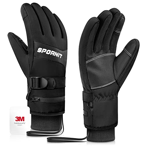 -10 Winter Gloves for Men Women, 3M Insulated Waterproof Windproof Ski Gloves, Warm Snow Gloves with Zipper Pockets & Touchscreen Fingers, 5-Layer Thermal Cold Weather Gloves for Skiing Snowboarding