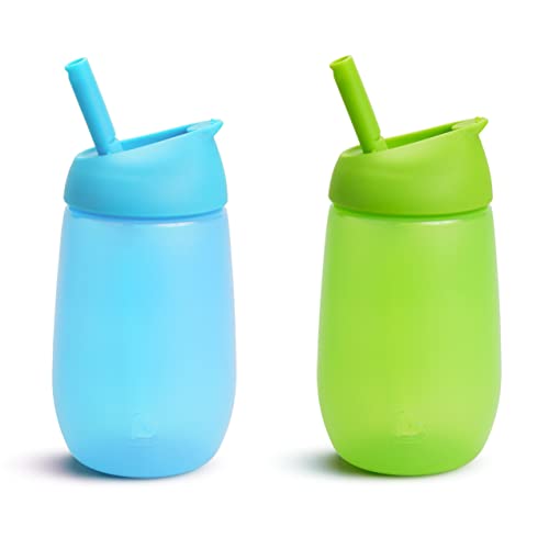 Munchkin Simple Clean Toddler Straw Cup, 10 Ounce, 2 Pack, Blue/Green