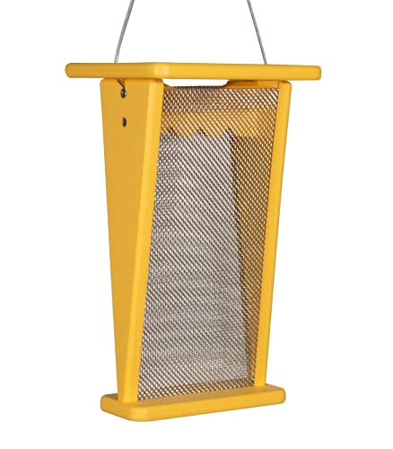 JCs Wildlife Recycled Poly Lumber Yellow V Finch Thistle Feeder - Stainless Steel Mesh - Feed Nyjer/Thistle Seed - Easy to Clean - Made in USA