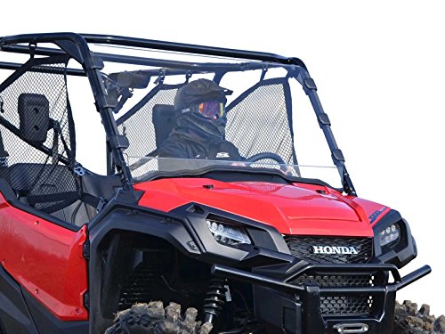 SuperATV Heavy-Duty Clear Full Windshield for 2016+ Honda Pioneer 1000 / 1000-5 | 1/4" Thick Polycarbonate - 250x Stronger Than Glass and 25x Stronger Than Acrylic | Extreme Durability | USA Made!