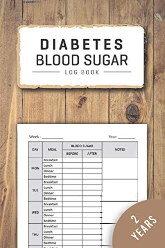 Diabetes Log Book: Weekly Blood Sugar Diary for 106 Weeks or 2 Years with Wooden Cover | Daily 4 Times Diabetic Glucose Tracker Journal with Notes, ... Dinner and Bedtime Before & After Tracking