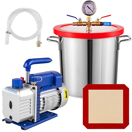 Bestauto 3 Gallon Vacuum Chamber Kit Stainless Steel Degassing Chamber 12L Vacuum Degassing Chamber Kit with 3.6 CFM 1 Stage Vacuum Pump HVAC