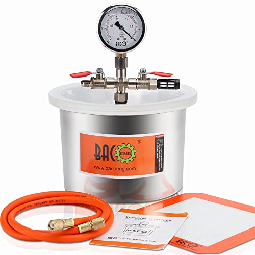 BACOENG 2 Quart Stainless Steel Vacuum Chamber Silicone Kit for Degassing Resins, Silicone and Epoxies