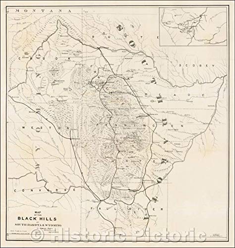 Historic Map - Map of The Black Hills of South Dakota and Wyoming (with Pamphlet), 1897, Samuel Scott - Vintage Wall Art 24in x 24in