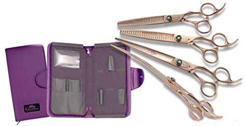 Kenchii Rose Gold Deluxe Grooming Shears Great Grooming Shears for All Breeds (7.0" 4 Piece Set)