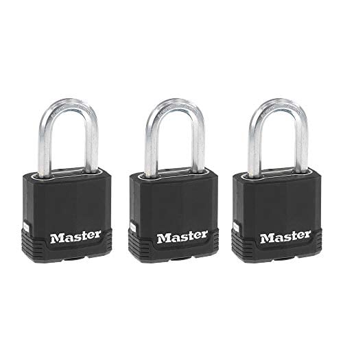Master Lock Outdoor Key Lock, Heavy Duty Weatherproof Padlock with Cover, Keyed Alike Padlocks for Outdoor Use, 3 Pack, M115XTRILF