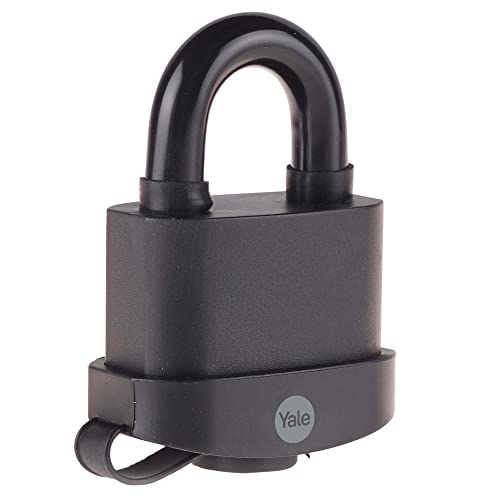 Yale Y220B/71/130/1 - Black Weatherproof Padlock with Protective Cover (71 mm) - Outdoor Hardened Steel Shackle Lock for Shed, Gate, Chain - 3 Keys - High Security