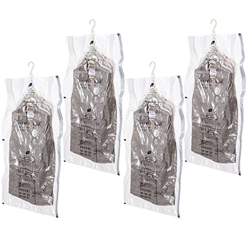TAILINK Hanging Vacuum Storage Bags Space Saver Bags for Short Clothes, 4 Pack 41.3 x27.6 inch, Space Saver Garment Bags for Short Jacket, Suits, School Uniform, Dresses and Kids Clothes Space Bags Hanging Vacuum Storage Bags