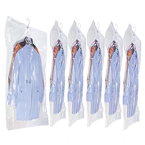 Hanging Vacuum Space Saver Bags 6 Pack, Closet Organizer Storage Bags, Vacuum Seal Clear Bags for Clothes, Suits, Dress or Jackets