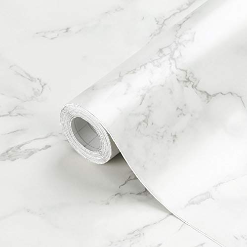 Oxdigi Marble Contact Paper 24" x196" for Kitchen Countertop Cabinet Shelf Door Self-Adhesive Film Peel & Stick Wallpaper Waterproof Removable (Matt White Gray)