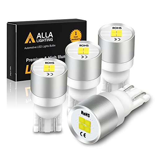 Alla Lighting Newest 4x T10 194 168 LED Bulbs W5W 2825 175 158 CAN-Bus, 6000K White License Light, Parking, Map, Dome, Door, Trunk Lights, Super Bright 12V SMD Replacement for Cars, Trucks, SUVs, Vans