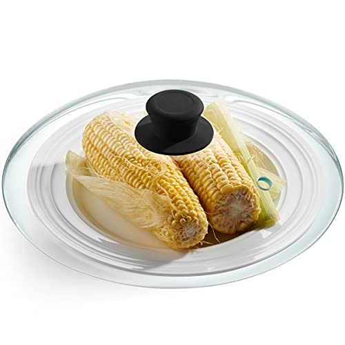 Godinger Microwave Plate Cover Lid with Easy Grip Handle, Safe Tempered Glass, Microwave Food Cover, Splatter Cover Guard