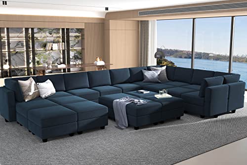 Belffin Modular Large Sectional Sofa with Storage Seat Oversized U Shaped Couch with Reversible Chaise Modular Sofa Set with Ottoman Velvet Blue