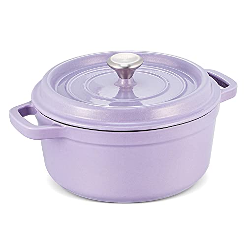 Dutch Oven Pot with Lid, Enameled Cast Iron Coated Dutch Oven 4 QT Deep Round Oven, Non-Stick Pan with Dual Handle for Braising Broiling Bread Baking Frying, for Open Fire Stovetop Camping