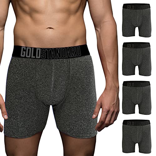 Gold Standard 4-Pack Men's Athletic Underwear - Performance Boxer Briefs For Men Pack - Anti Chafing Underwear Men Charcoal Grey