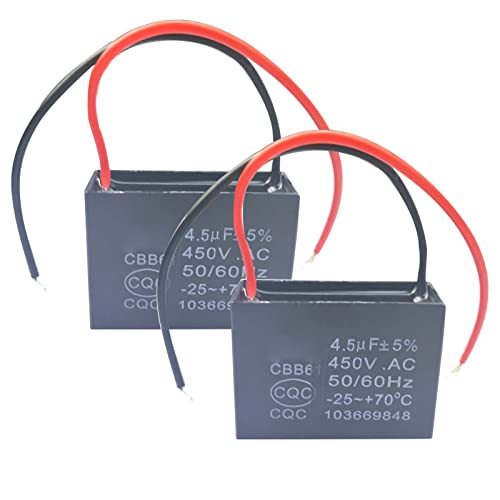 CBB61 Ceiling Fan Capacitor 2 Wire 4.5uf Compatible with 400/350/300/250VAC Fan Capacitor 50/60Hz CBB61-4.5uF2 Pack