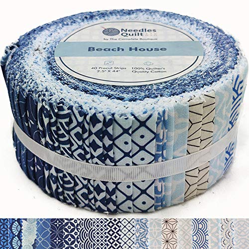 Needles Quilt Studio - 2.5" Precut 40 Fabric Strip Bundle (Beach House) | Cotton Strips Bundles for Quilting - Jelly Rolls for Quilting Assortment Fabrics Quilters & Sewing - Precuts Cloth for Quilts