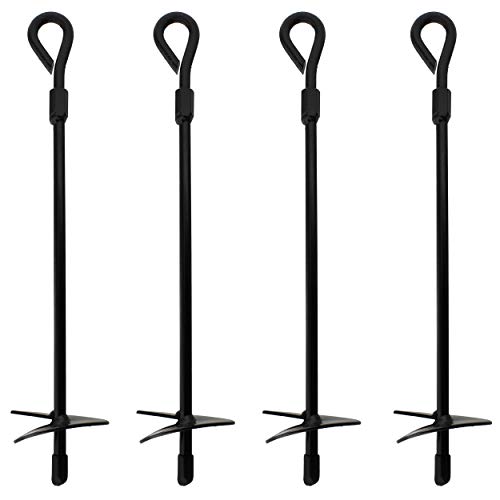 BISupply Ground Anchors, 15 Inch - 4pk Black Shed Anchor Kit Greenhouse Tie Down Ground Stakes with Drillable Eyebolt